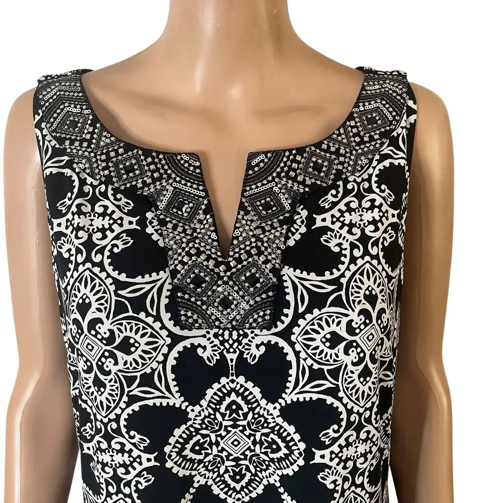 White House Black Market Dress Womens Large Black White Sleeveless Shift A-Line - Picture 4 of 11